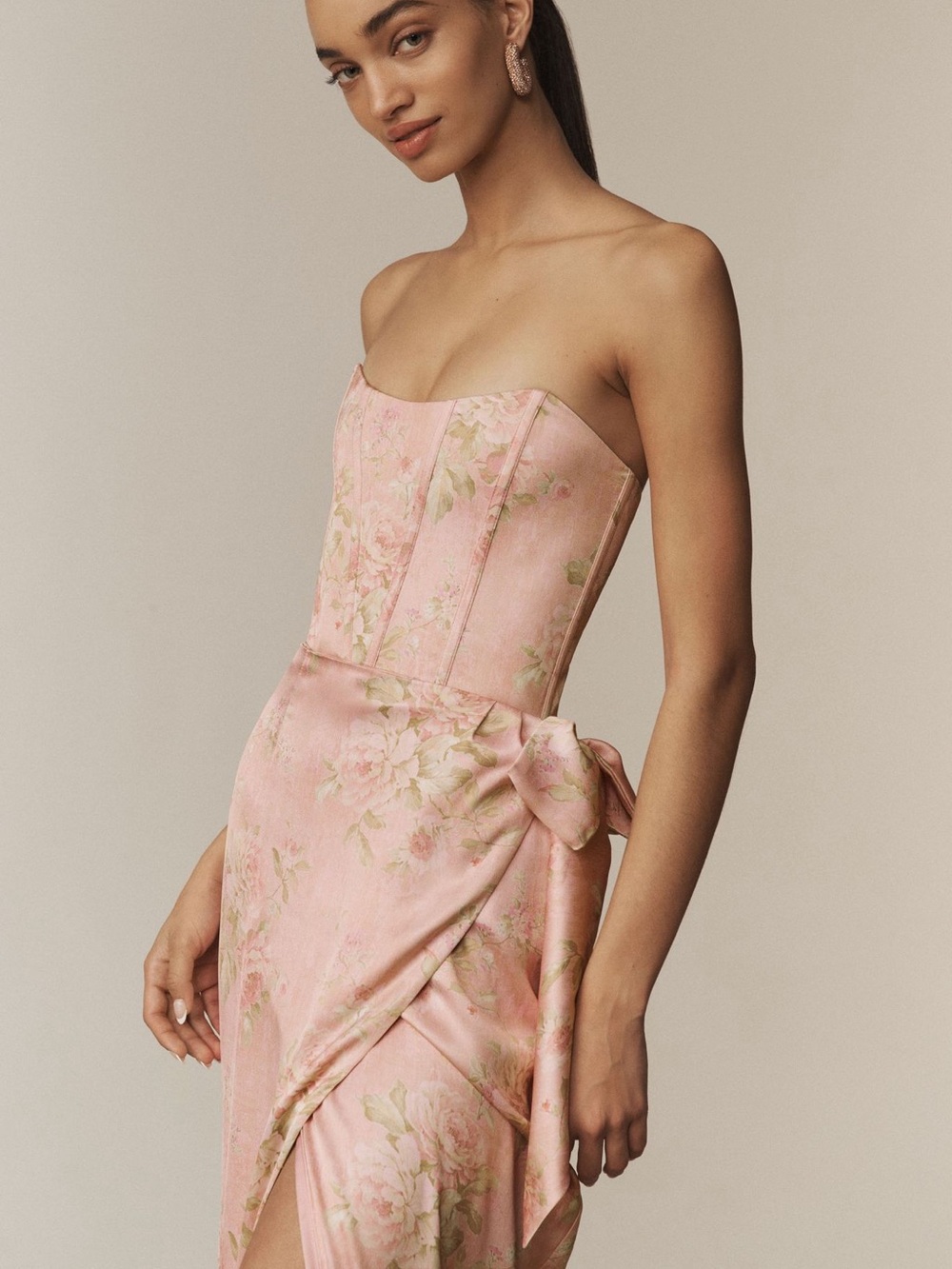 V. Chapman Strapless Pink Floral Corset Dress